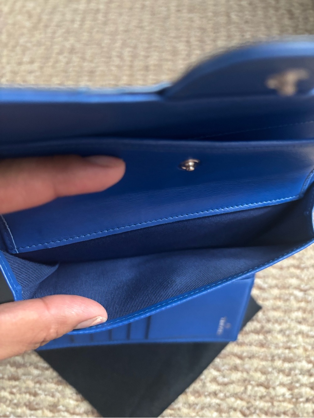 Authentic CHANEL Continental Quilted Patent Leather Wallet in Deep Blue - Picture 9 of 15